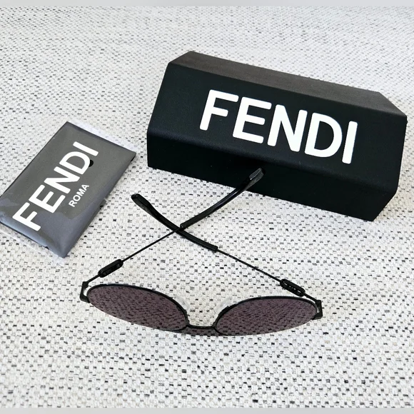 NWT FENDI Black Metal Sunglasses with Dark Oval Lenses - Picture 13 of 15